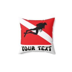 Scuba - Spun Polyester Square Pillow (Diver Silhouette on DIVE FLAG) PERSONALIZED