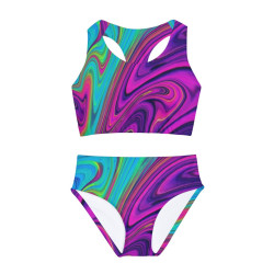 Swirl - Girls Two Piece Swimsuit (AOP) (MARBLE SWIRL) Turquiose & Purple mix
