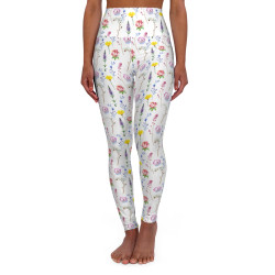 Flowers - High Waisted Yoga Leggings (AOP) (WILDFLOWERS) White Adult